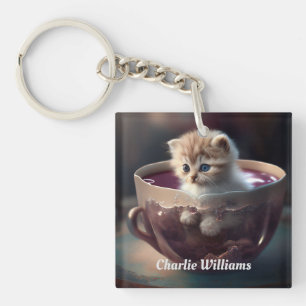 Llavero Gatito Adorable en una taza de té personalizado