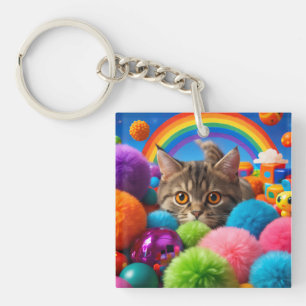 Llavero Gatito Adorable Juguete Arcoíris Gato Atigrado Ado