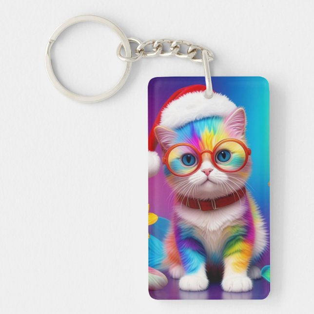 Llavero Gatito arcoiris Santa Claus-57357 (Frente)