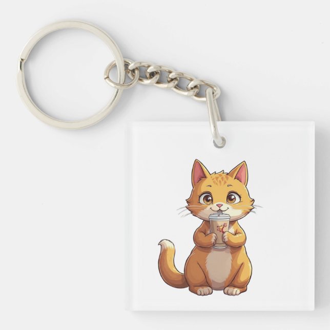 Llavero Gatito bebiendo café (Frente)