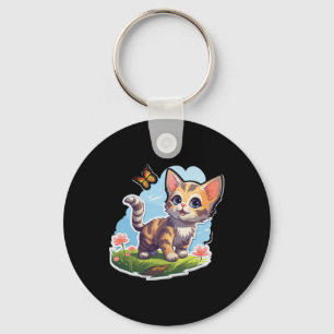 Llavero Gatito Con Ojos Azules Y Mariposa Verano Perfecto