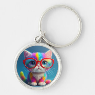 Llavero Gatito de Colores de Arcoíris con Gafas-46568