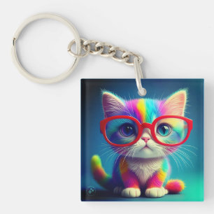 Llavero Gatito de Colores de Arcoíris con Gafas-46568