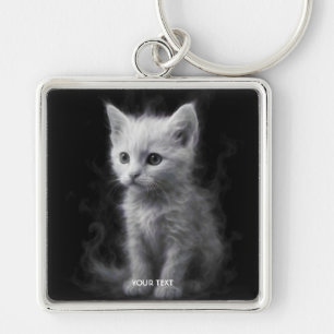 Llavero Gatito de Humo Blanco Fantasía Lindo