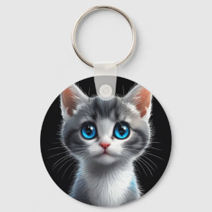 Llavero Gatito gris adorable con ojos azules llamativos