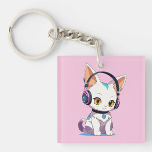 Llavero Gatito Kawaii con Auriculares Balanceantes