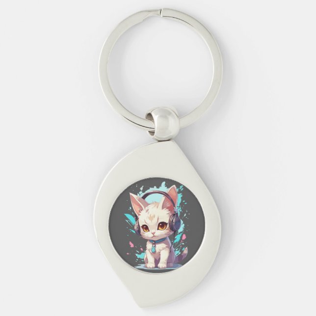 Llavero Gatito lindo con audífonos mágicos (Anverso)