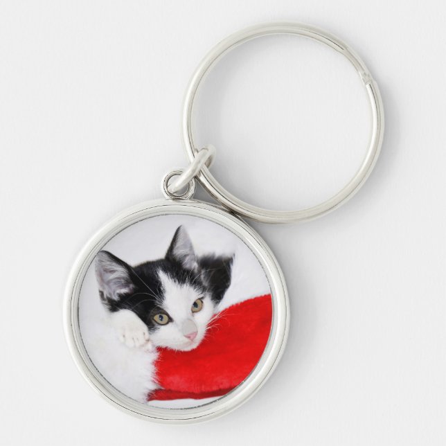 Llavero Gatito lindo en el gorra de Santa (Frente)