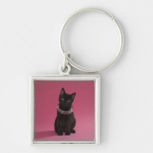 Llavero Gatito negro que lleva el collar jeweled