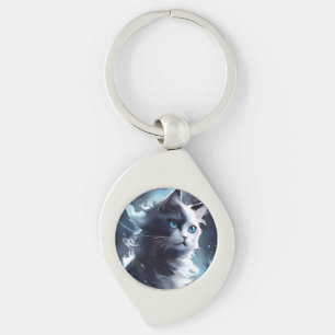 Llavero Gatito negro y blanco místico   Gato acuático