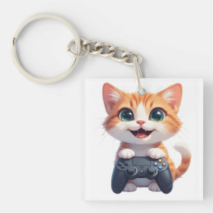 Llavero Gatito sosteniendo un mando de juego sonriendo Gam