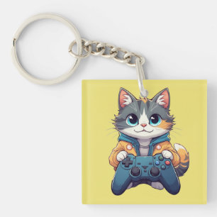 Llavero Gatito sosteniendo un mando de juego sonriendo Gam