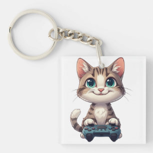 Llavero Gatito sosteniendo un mando de juego sonriendo Gam