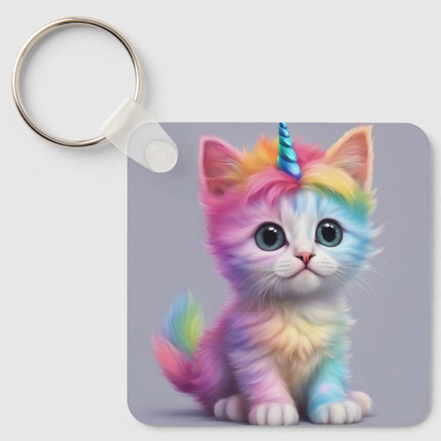 Llavero Gatito Unicornio Arcoíris (Anverso)