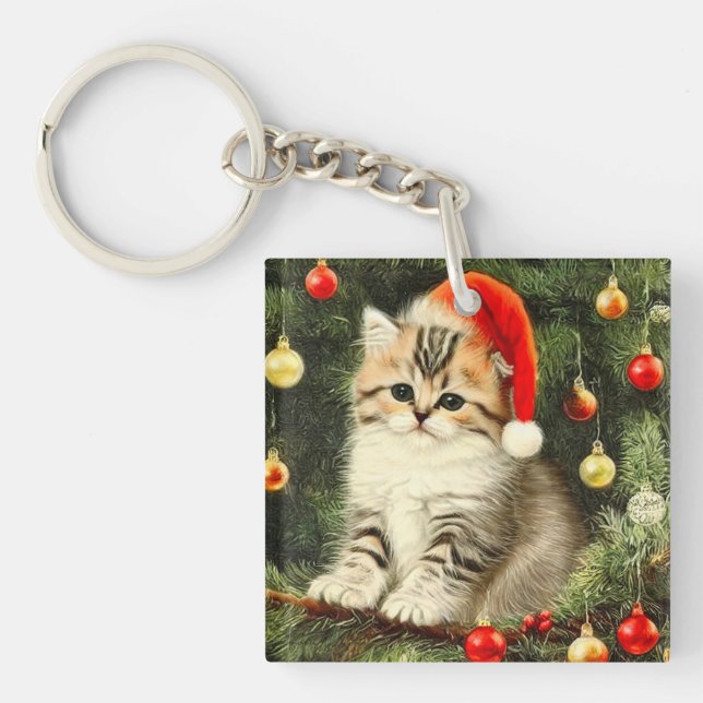 Llavero Gatito vintage de Navidad (Frente)