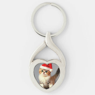 Llavero Gatito vintage de Navidad en Santa Hat