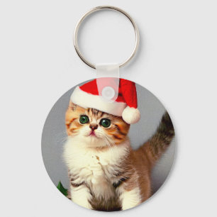 Llavero Gatito vintage de Navidad en Santa Hat