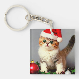 Llavero Gatito vintage de Navidad en Santa Hat
