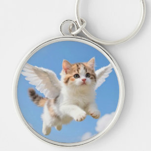 Llavero Gatito Volador Adorable Calico Tabby Cielo Azul