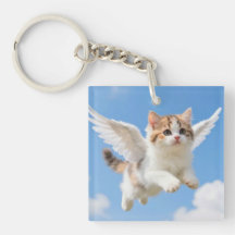 Gatito Volador Adorable Calico Tabby Cielo Azul