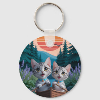Llavero “Gatitos aventureros al atardecer – Gato adorable 