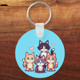 Llavero Gatitos Coloridos Pixelados
