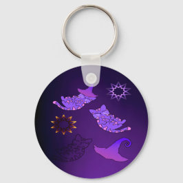 Llavero Gatitos morados con Gorras de brujas y estrellas