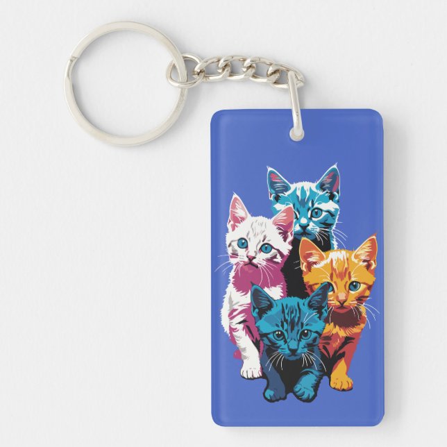 Llavero Gatitos vibrantes en el estilo de arte pop (Frente)