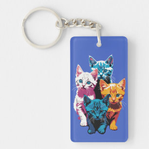 Llavero Gatitos Vibrantes en Estilo Pop Art