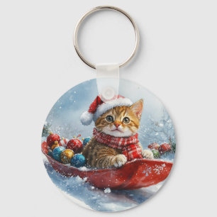 Llavero Gato abisinio en trineo Deja que nieve Navidad