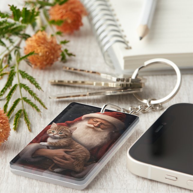 Llavero Gato abisino con Navidades festivos de Santa Claus (Frente Derecha)