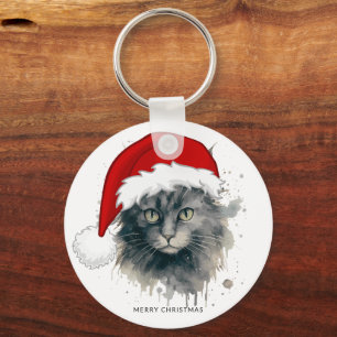 Llavero Gato acuarela En Navidad De Feliz Feliz Sombrero
