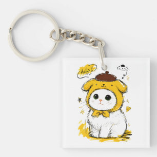 Llavero Gato Adorable con Sombrero de Pudín Hola Arte Ador