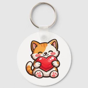 Llavero Gato Adorable Corazón – Gato Kawaii Abrazando Cora