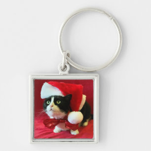 Llavero Gato Adorable de Esmoquin con Sombrero de Santa
