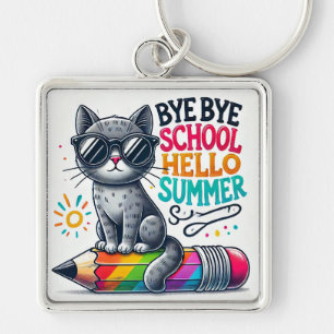 Llavero Gato Adorable en Ilustración de Lápiz que Celebra 