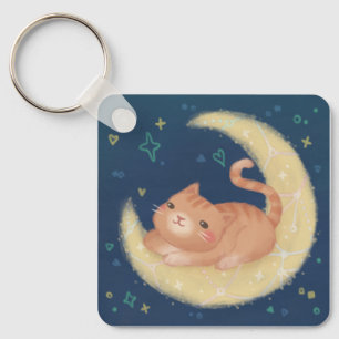 Llavero Gato Adorable en la Luna