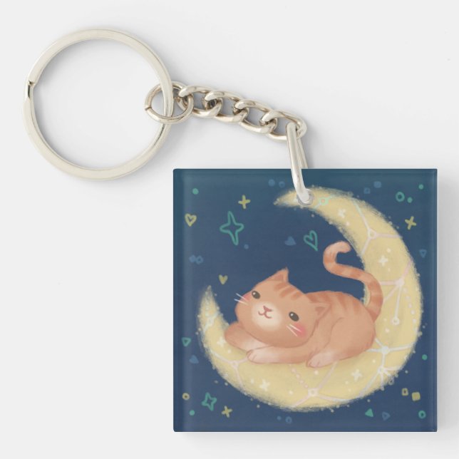 Llavero Gato Adorable en la Luna (Frente)