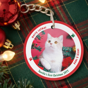 Llavero Gato Adorable Primera Navidad Foto de Mascota Pers