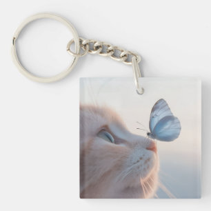 Llavero Gato Adorable y Mariposa Azul