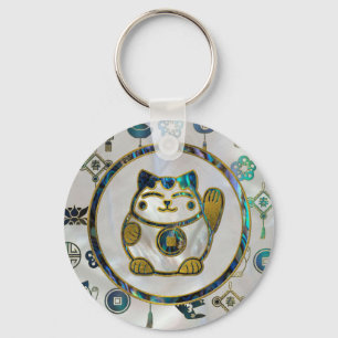 Llavero Gato afortunado de Maneki Neko en la perla y el