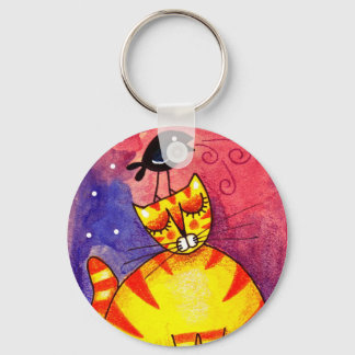 Llavero Gato amarillo, cuervo negro - Keychain
