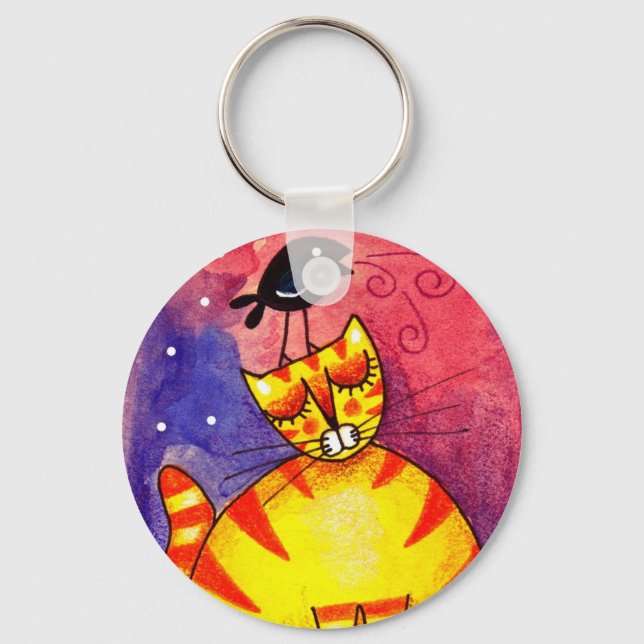 Llavero Gato amarillo, cuervo negro - Keychain (Anverso)