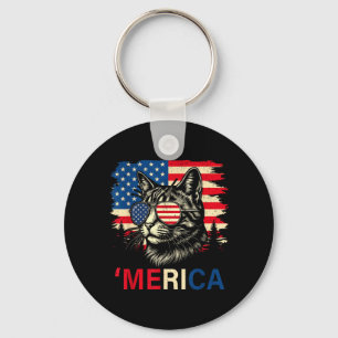 Llavero Gato Americano Bandera Patriótica De EE. UU. Gafas