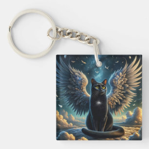 Llavero Gato ángel de Tabby sentado en una cadena de clave