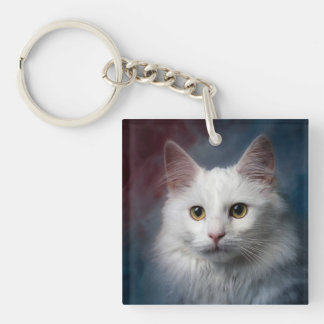 Llavero Gato Angora Turco Blanco Rojo Azul
