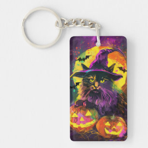 Llavero Gato Angora Turco Espeluznante de Halloween Bruja 