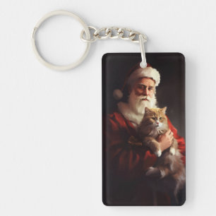 Llavero Gato Angora Turco Santa Claus Festivo Navidad 