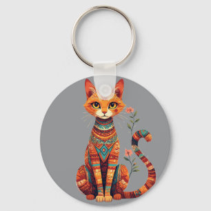 Llavero Gato artístico lindo con rama floral
