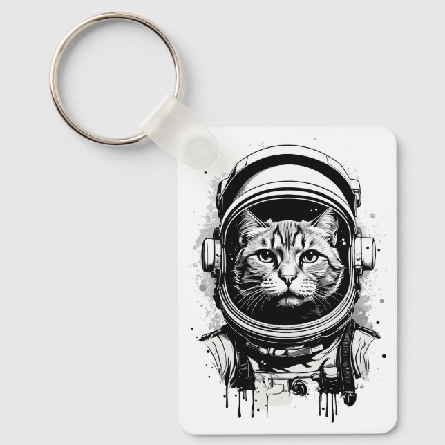 Llavero Gato astronauta blanco y negro (Anverso)